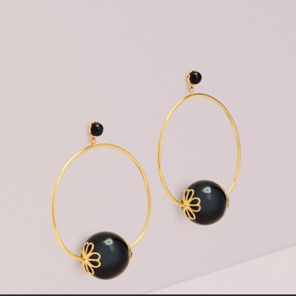 kate spade Jewelry - Kate Spade Black Pearlette Hoop Earrings